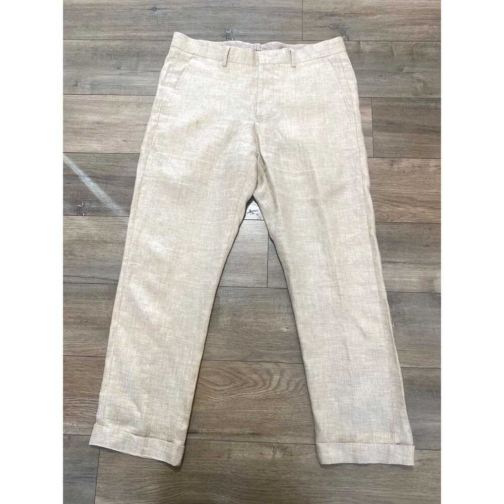 MURANO Alex Baird Mcnutt 34x30 Beige Beach Resort Slim 100% Linen Mens Pants